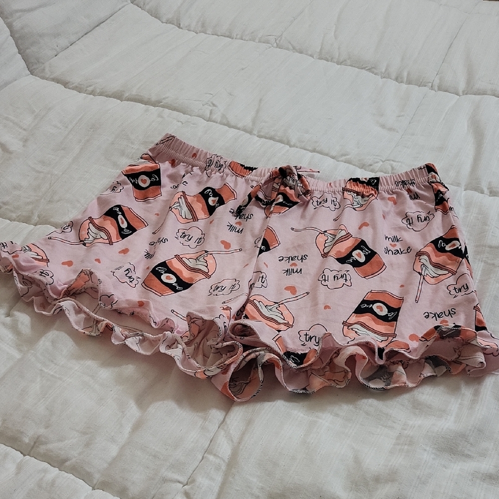 Pink Ruffle Pajama Shorts - Picture 1 of 2